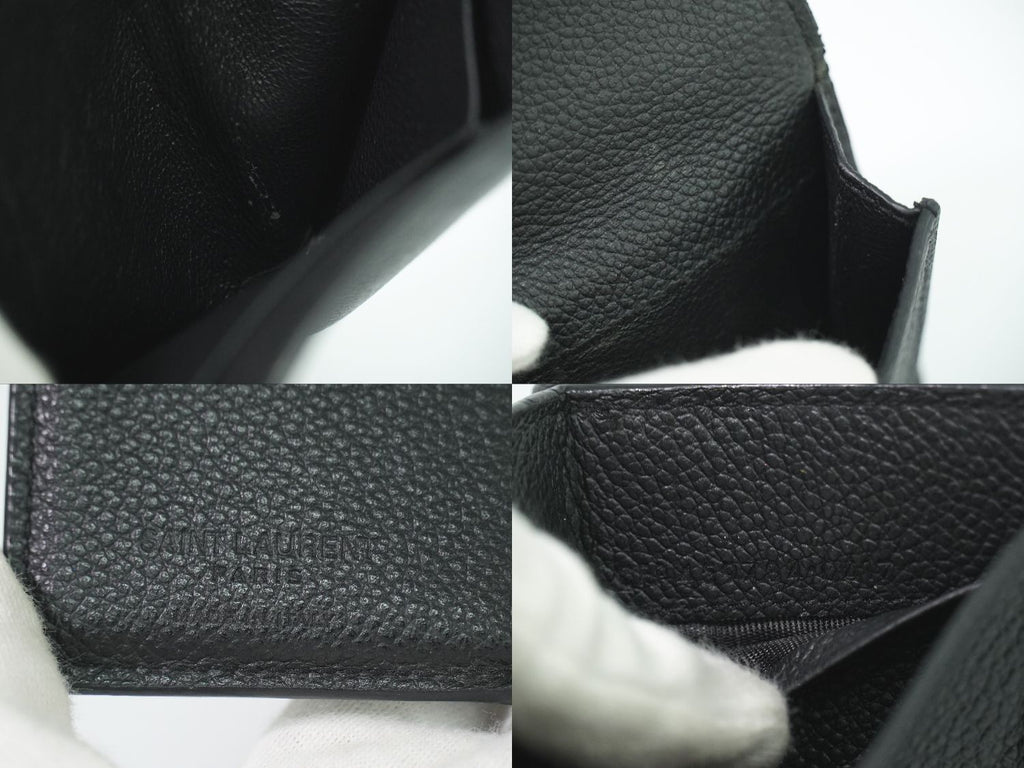 Saint Laurent Logo Trifold Wallet Compact Leather Black — view 9