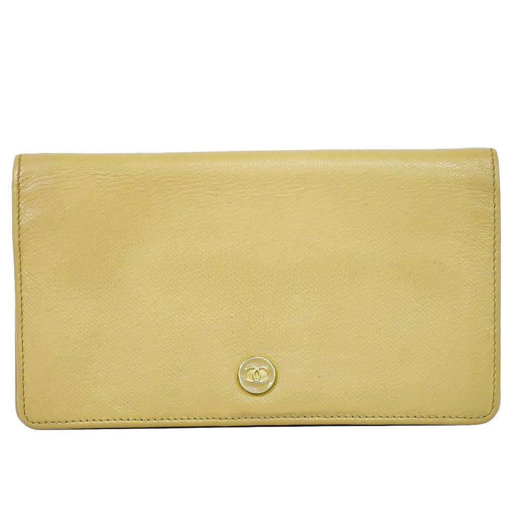 Chanel Coco Button CC Logo Wallet Leather Beige