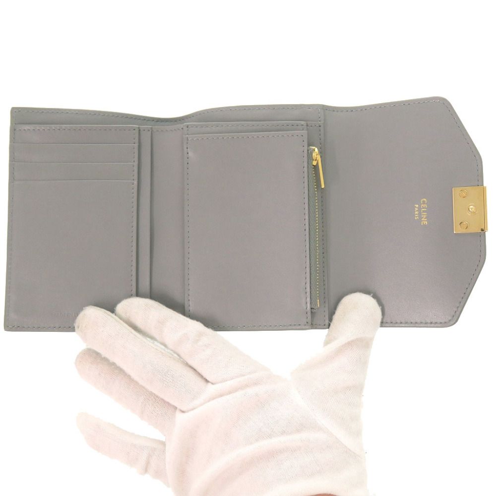 Celine C Compact Wallet Leather Gray Trifold — view 5
