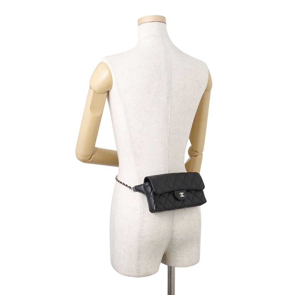 Chanel Belt Bag CC Logo Quilted Chain Caviar Leather Black — view 4