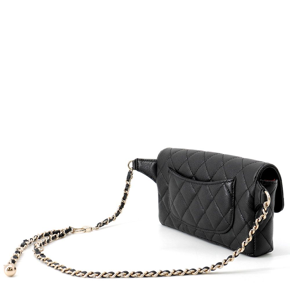 Chanel Belt Bag CC Logo Quilted Chain Caviar Leather Black — view 2