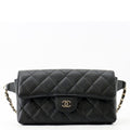 Chanel Belt Bag CC Logo Quilted Chain Caviar Leather Black
