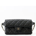Chanel Belt Bag CC Logo Quilted Chain Caviar Leather Black