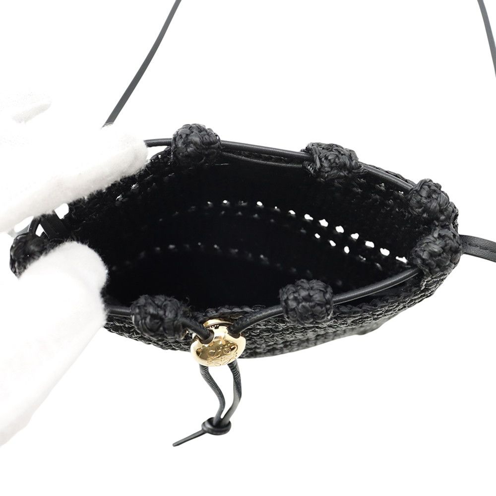 Loewe Shoulder Bag Drawstring Pocket Raffia Black — view 5