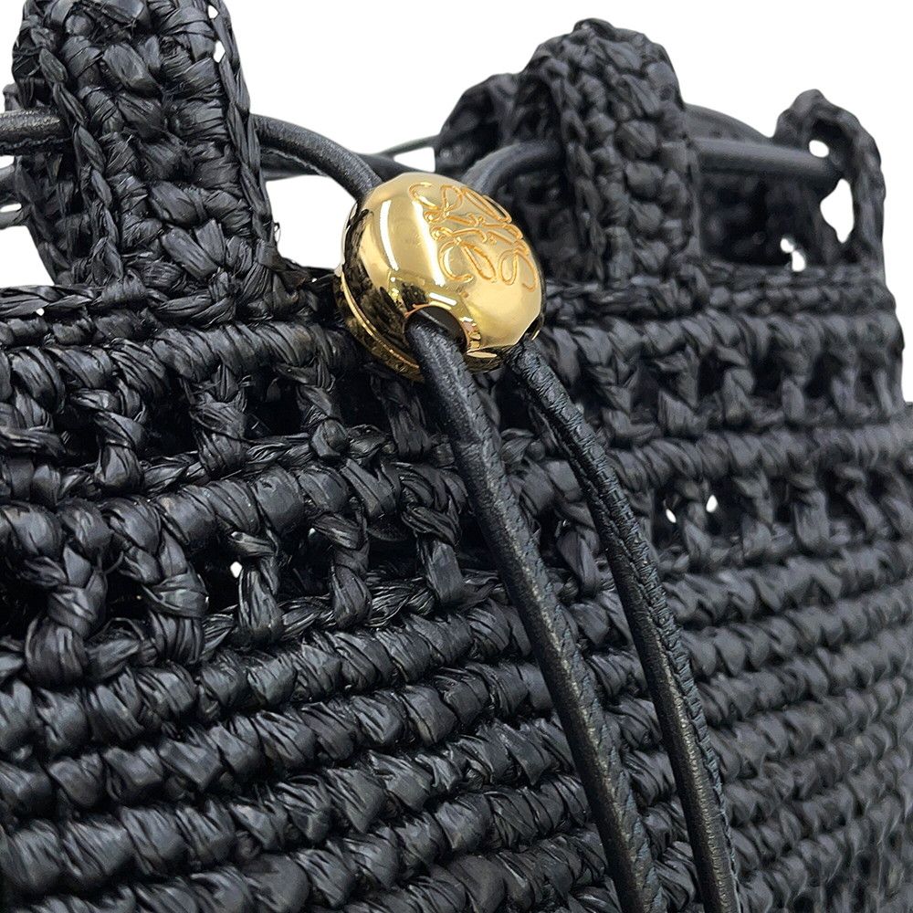 Loewe Shoulder Bag Drawstring Pocket Raffia Black — view 6
