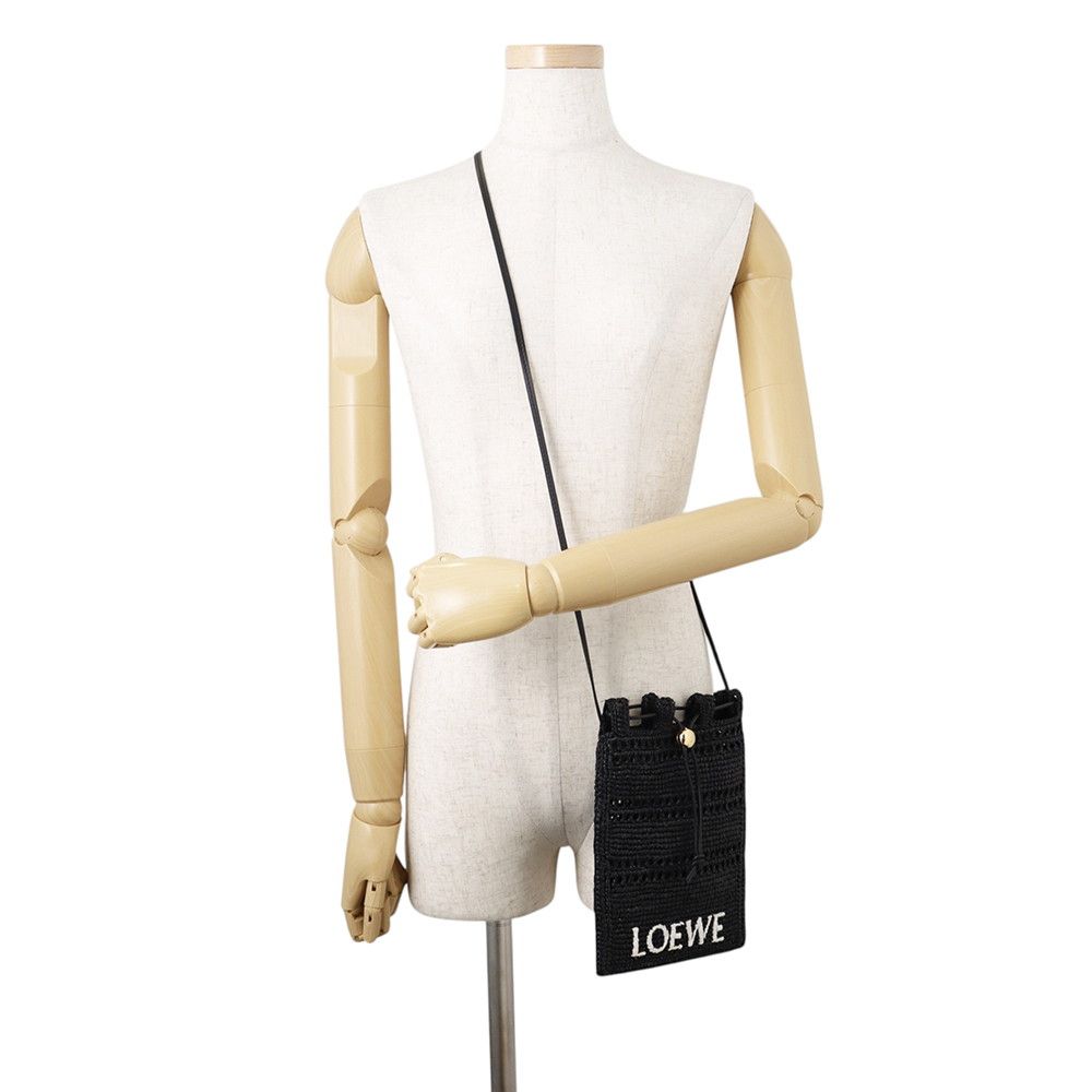 Loewe Shoulder Bag Drawstring Pocket Raffia Black — view 4