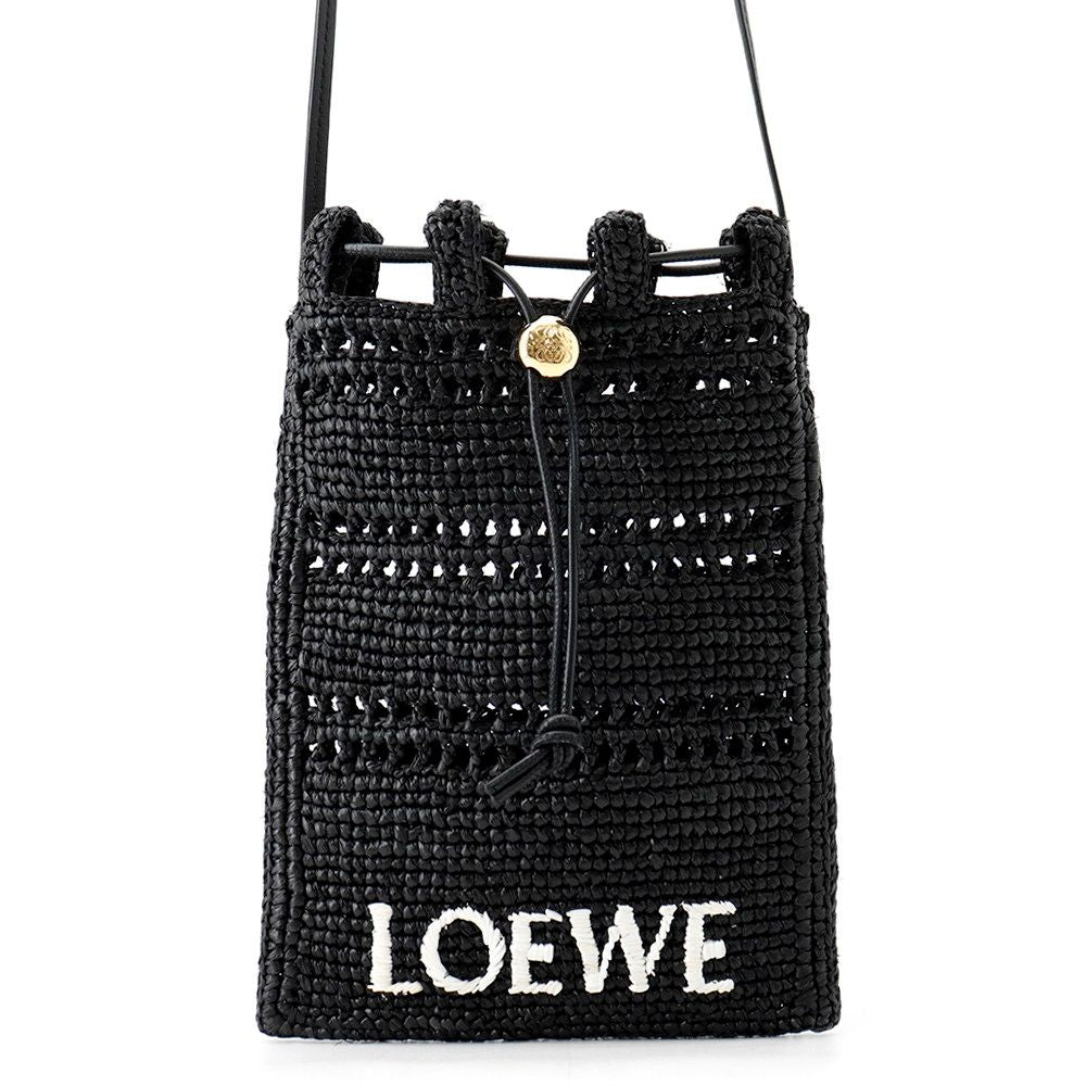 Loewe Shoulder Bag Drawstring Pocket Raffia Black