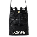 Loewe Shoulder Bag Drawstring Pocket Raffia Black