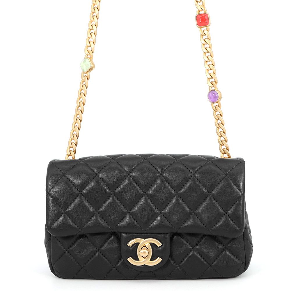Chanel Chain Shoulder Bag CC Logo Mini Quilted Lambskin Black