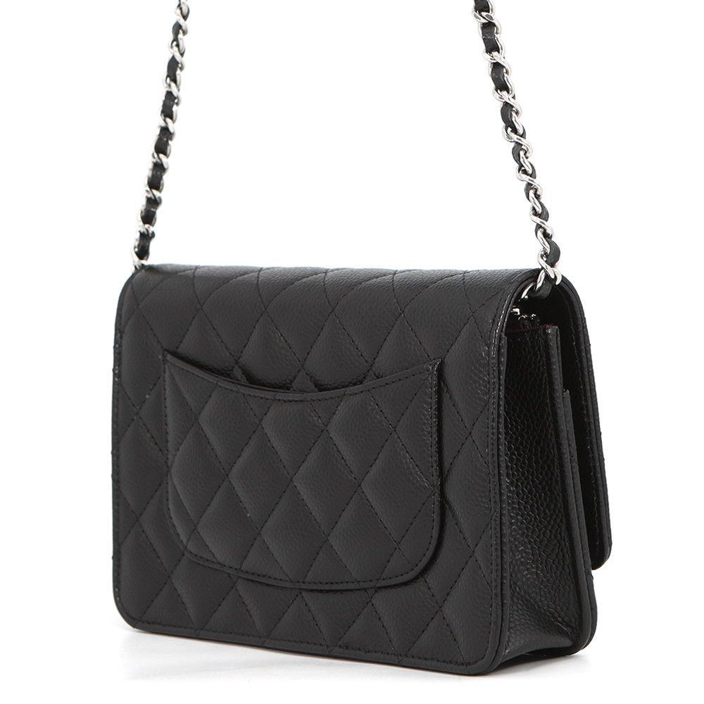 Chanel Chain Wallet Quilted CC Logo Caviar Leather Black Shoulder — view 2
