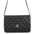 Chanel Chain Wallet Quilted CC Logo Caviar Leather Black Shoulder