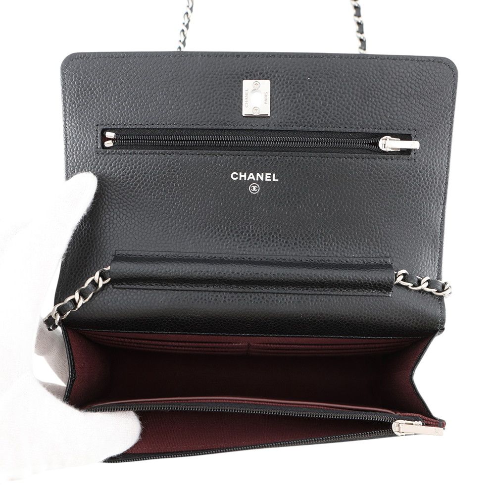 Chanel Chain Wallet Quilted CC Logo Caviar Leather Black Shoulder — view 6