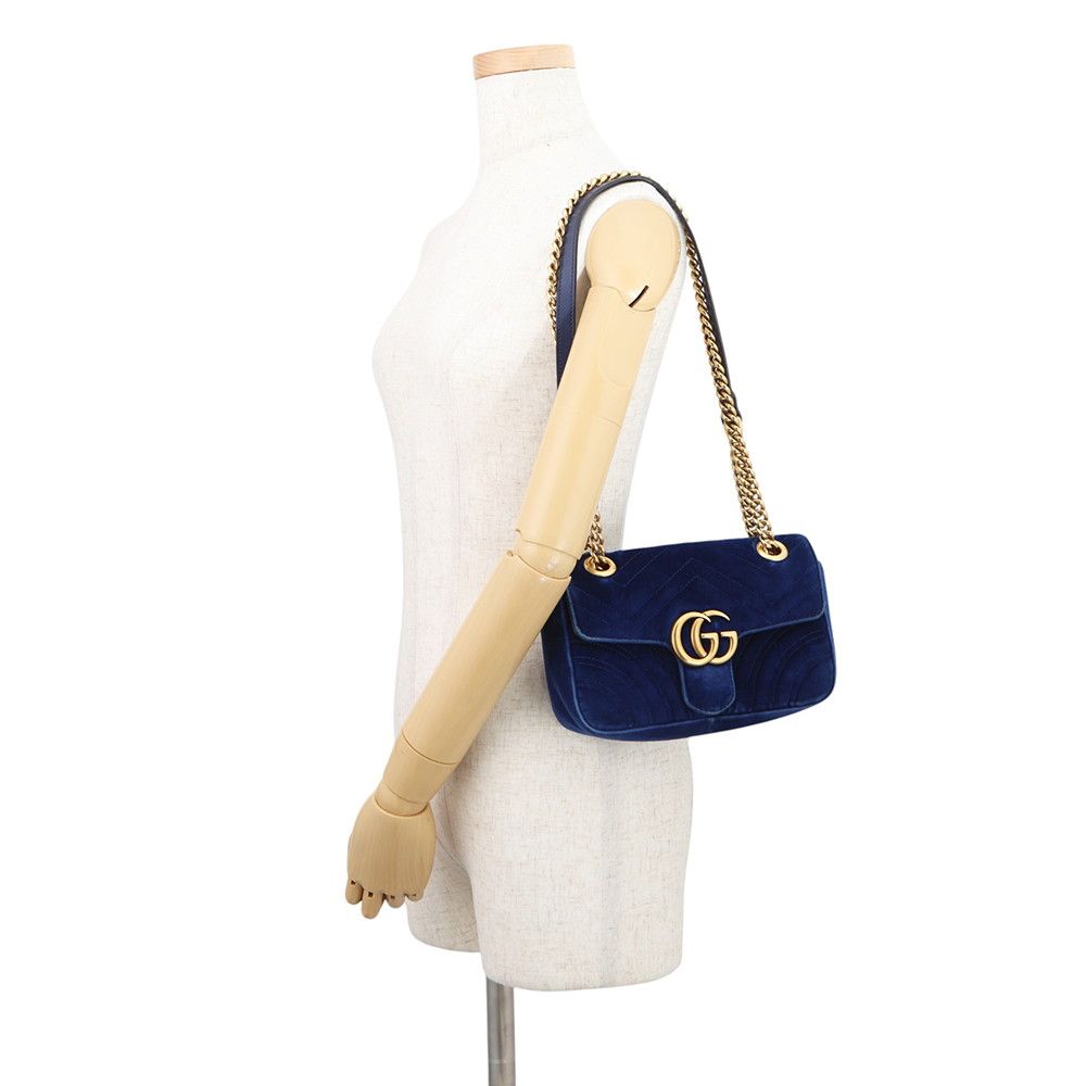 Gucci Chain Shoulder Bag GG Marmont Chez Blanc Velour Small — view 4