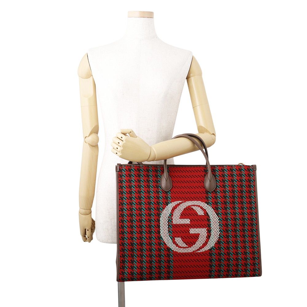 Gucci Tote Interlocking Houndstooth Canvas Leather 2-Way — view 4