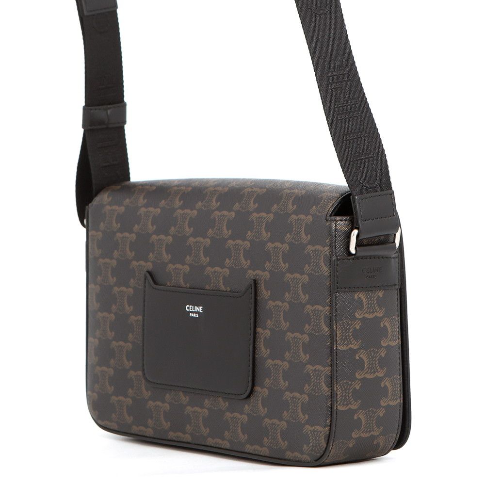 Celine Shoulder Bag Triomphe Flap Messenger Leather Black — view 2