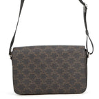 Celine Shoulder Bag Triomphe Flap Messenger Leather Black