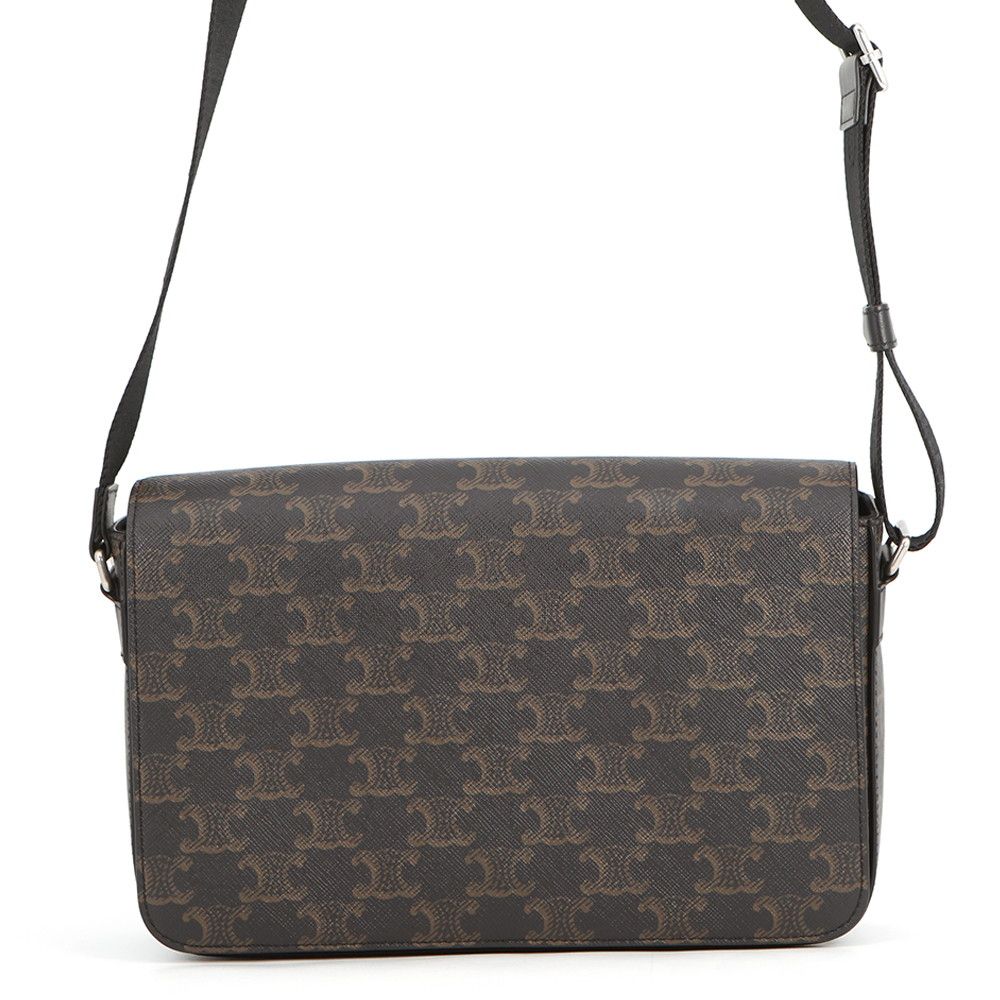 Celine Shoulder Bag Triomphe Flap Messenger Leather Black