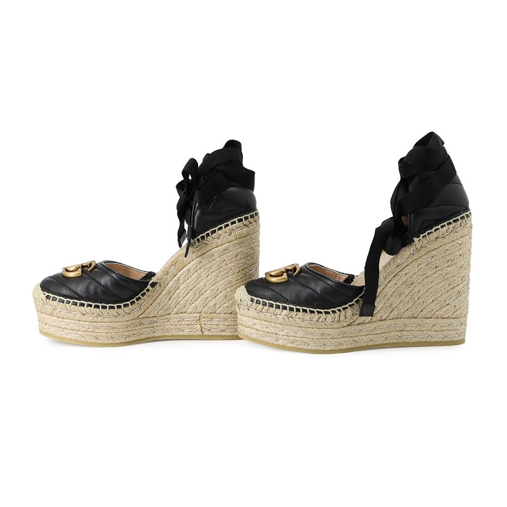 Gucci Sandals GG Marmont Lace Up Espadrilles Wedge Sole 34.5 Shoes Black — view 2