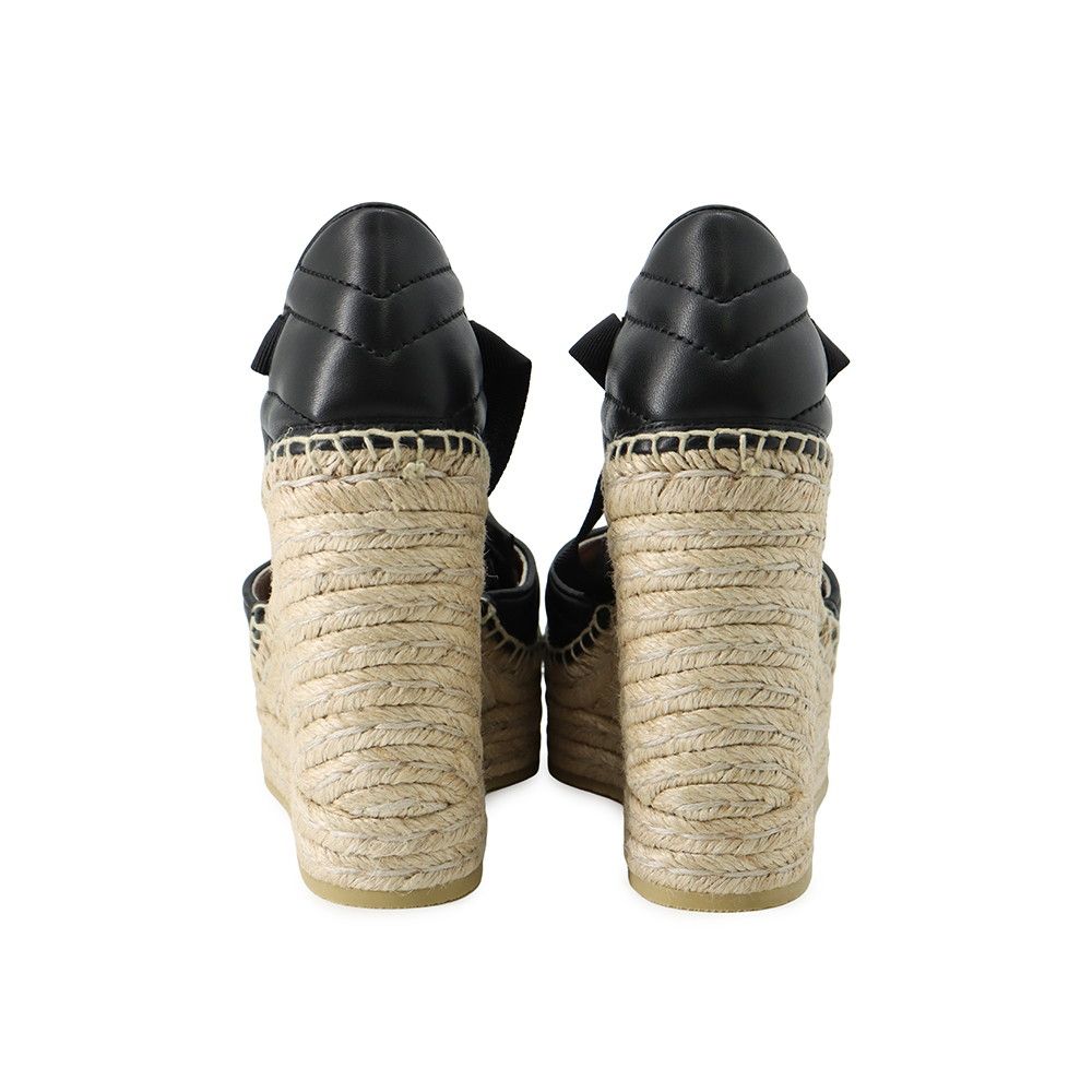 Gucci Sandals GG Marmont Lace Up Espadrilles Wedge Sole 34.5 Shoes Black — view 3