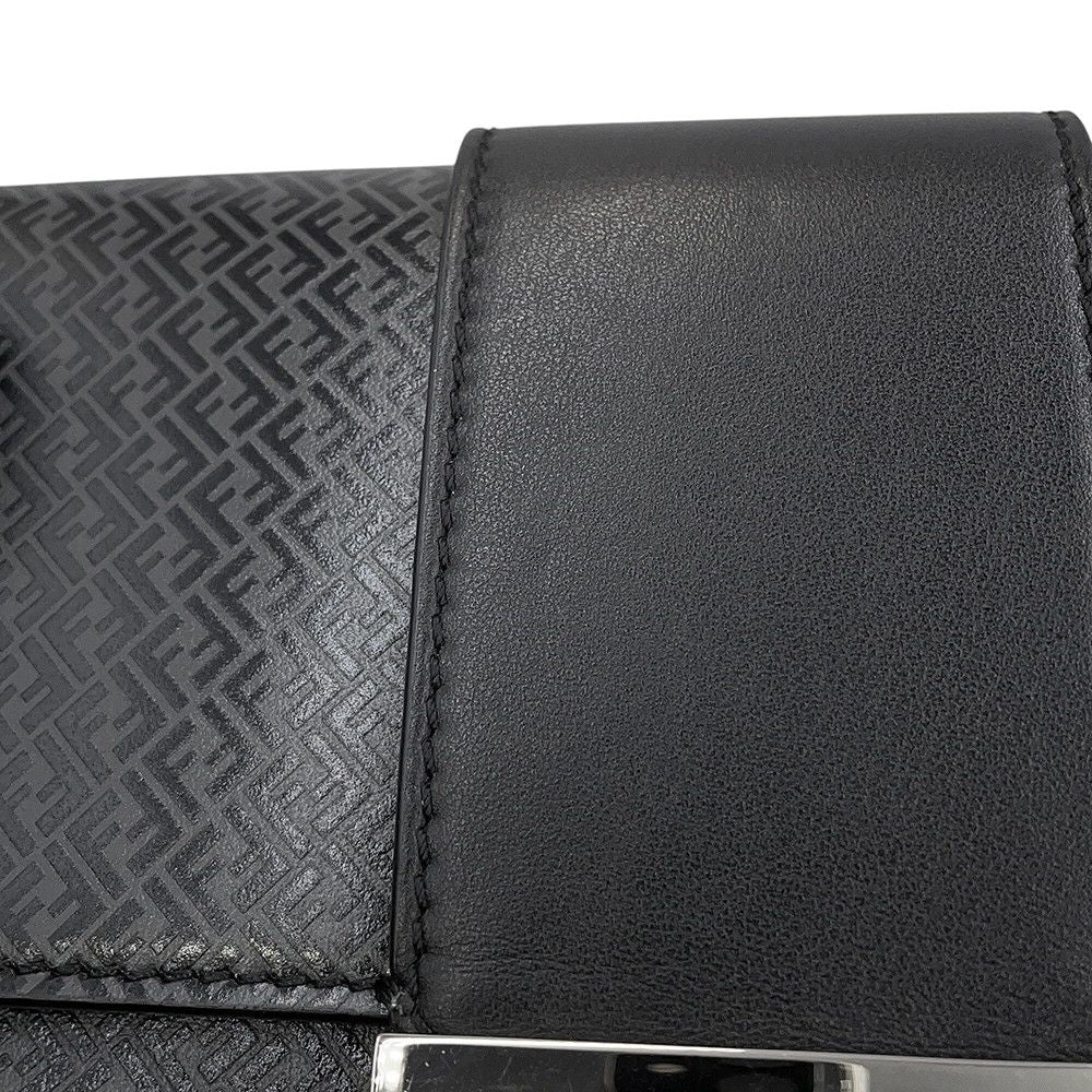 Fendi Shoulder Bag Flat Bucket Pochette Leather Black — view 6