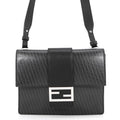 Fendi Shoulder Bag Flat Bucket Pochette Leather Black
