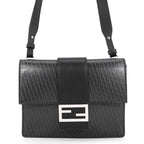 Fendi Shoulder Bag Flat Bucket Pochette Leather Black