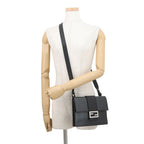 Fendi Shoulder Bag Flat Bucket Pochette Leather Black — view 4