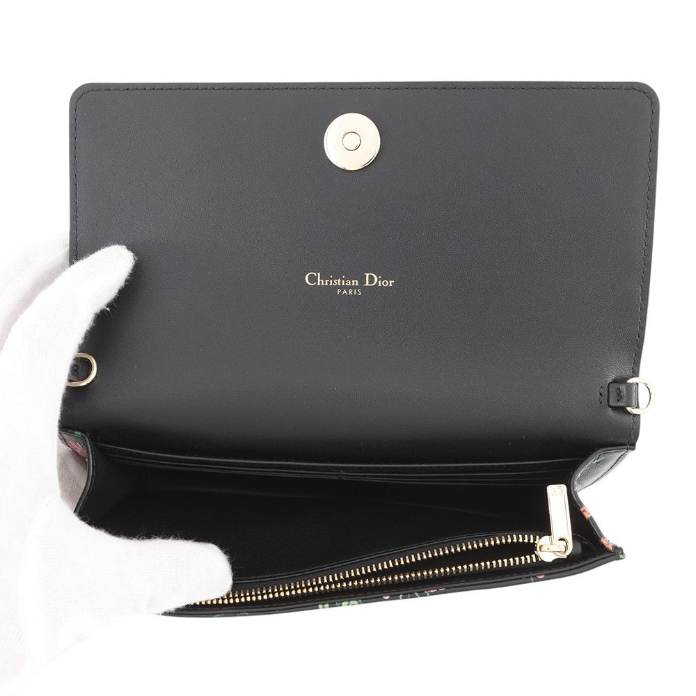Dior Dio le Chain Wallet Caro Flower Print Leather Obqj Black Shoulder — view 5