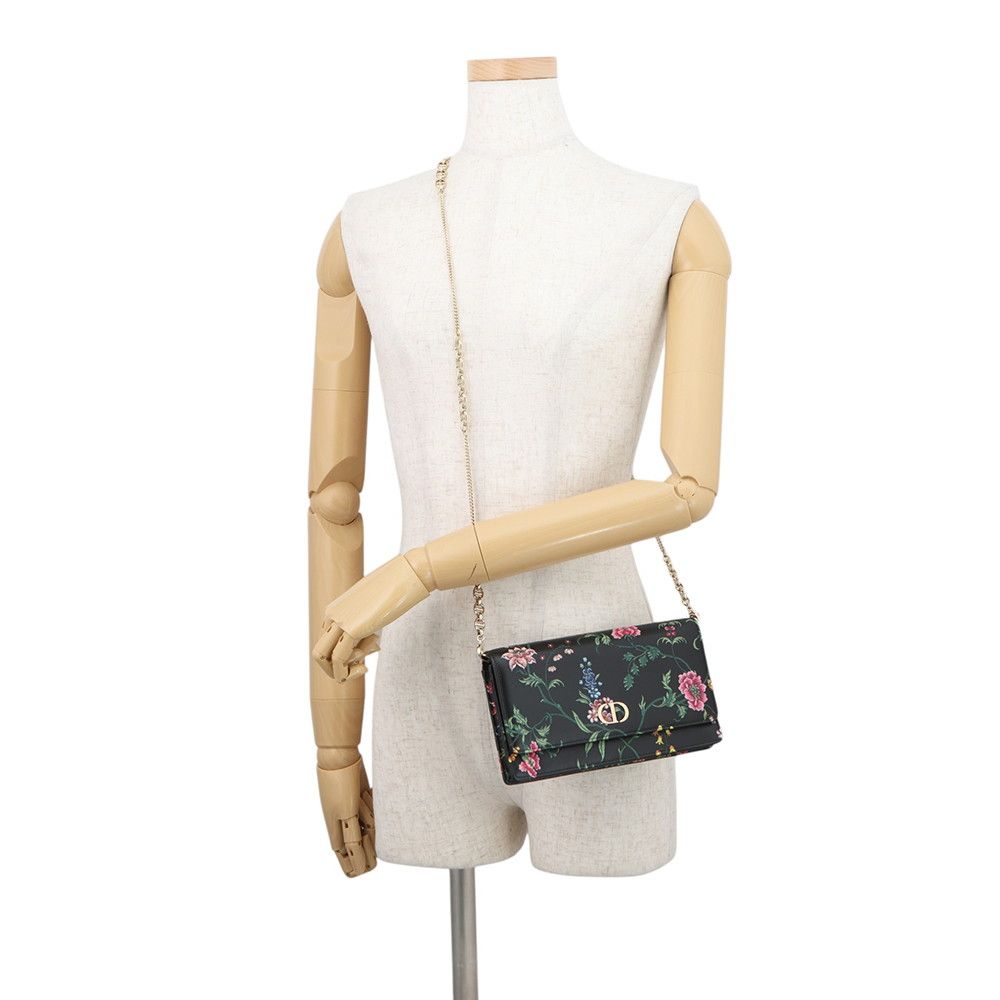 Dior Dio le Chain Wallet Caro Flower Print Leather Obqj Black Shoulder — view 4