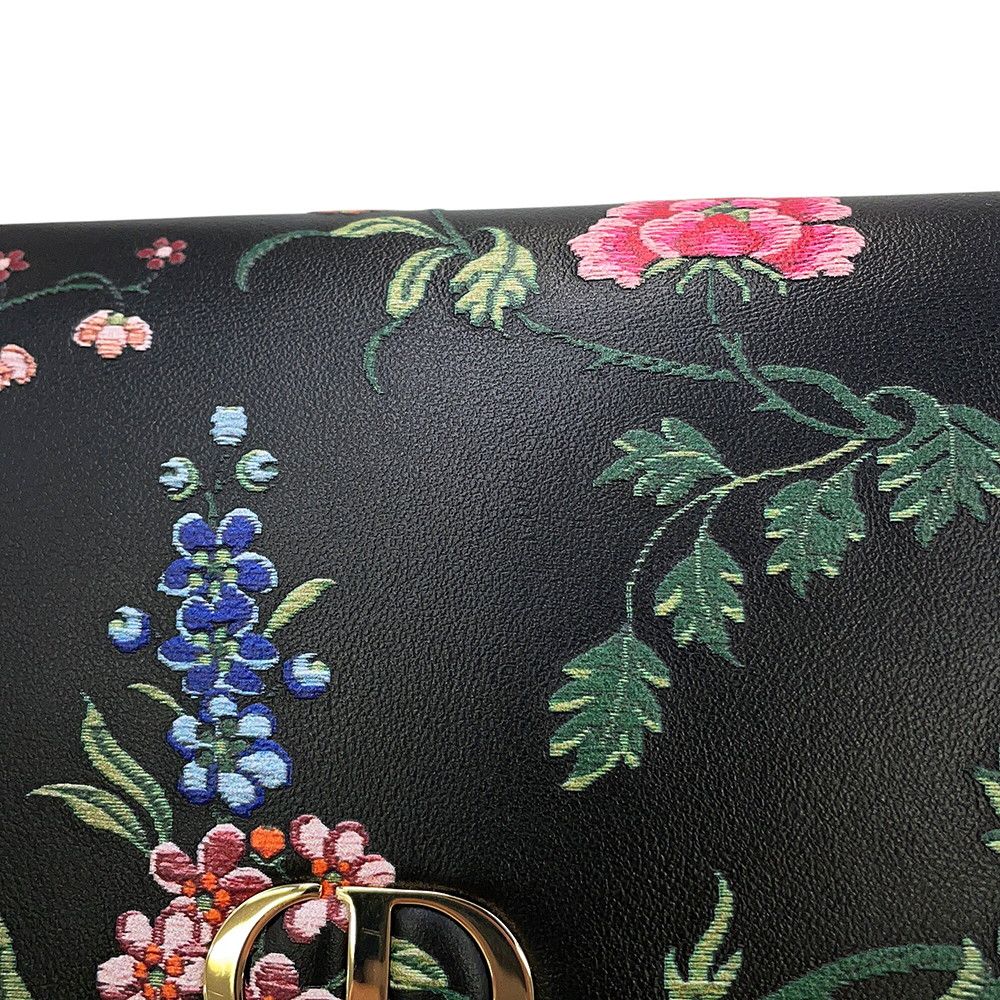 Dior Dio le Chain Wallet Caro Flower Print Leather Obqj Black Shoulder — view 6
