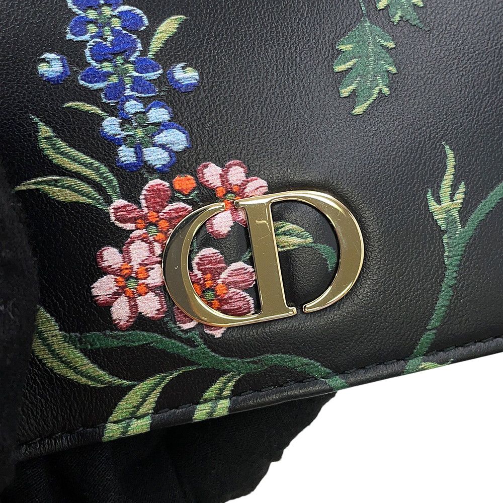 Dior Dio le Chain Wallet Caro Flower Print Leather Obqj Black Shoulder — view 9