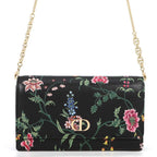 Dior Dio le Chain Wallet Caro Flower Print Leather Obqj Black Shoulder