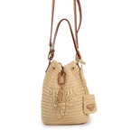 Prada Bucket Bag Logo Raffia Leather 3way
