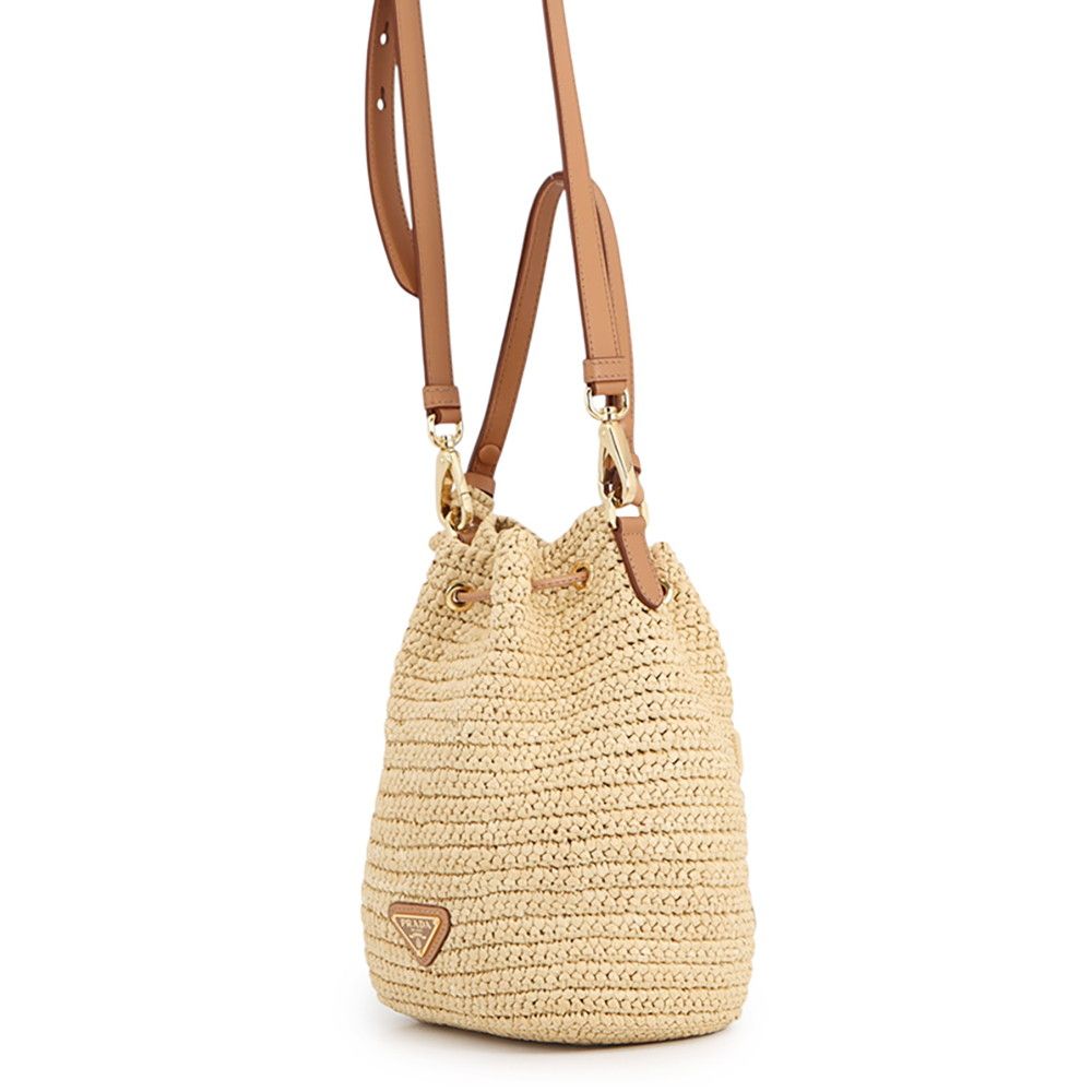 Prada Bucket Bag Logo Raffia Leather 3way — view 2