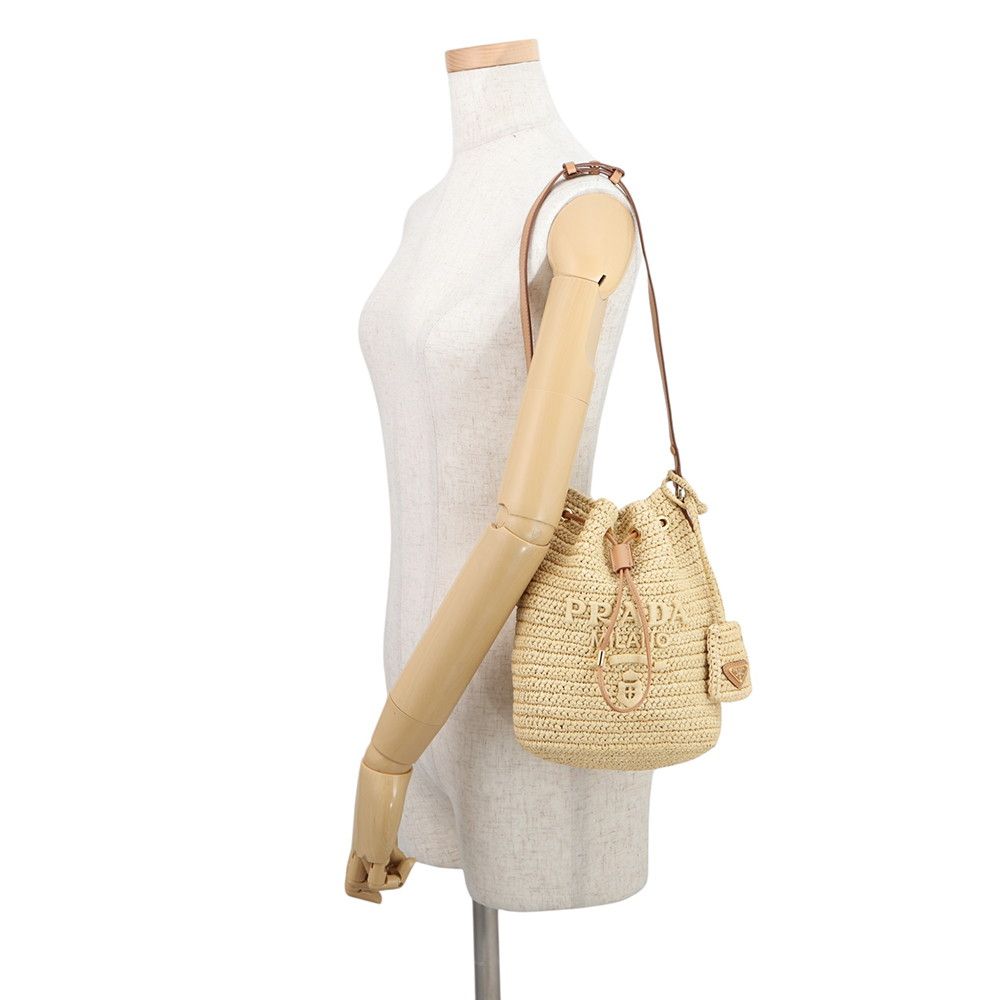 Prada Bucket Bag Logo Raffia Leather 3way — view 5