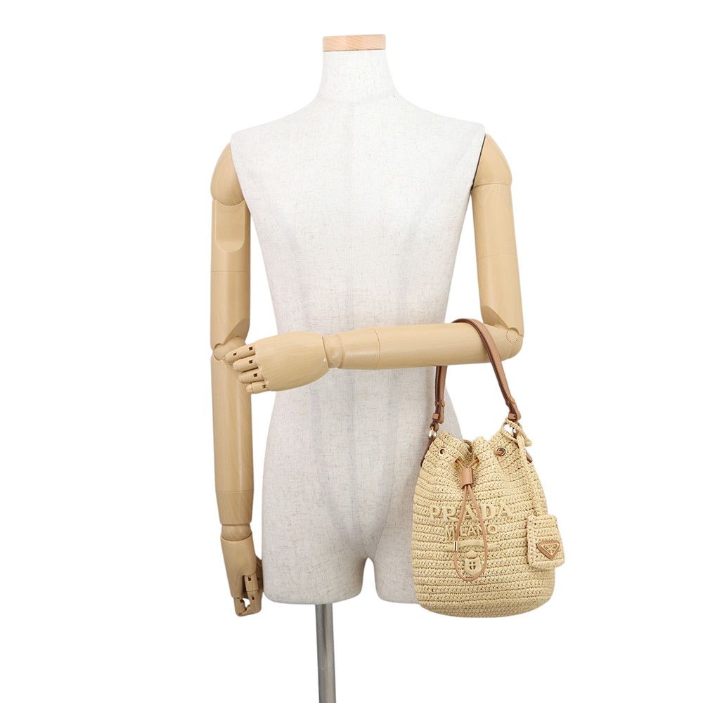 Prada Bucket Bag Logo Raffia Leather 3way — view 4
