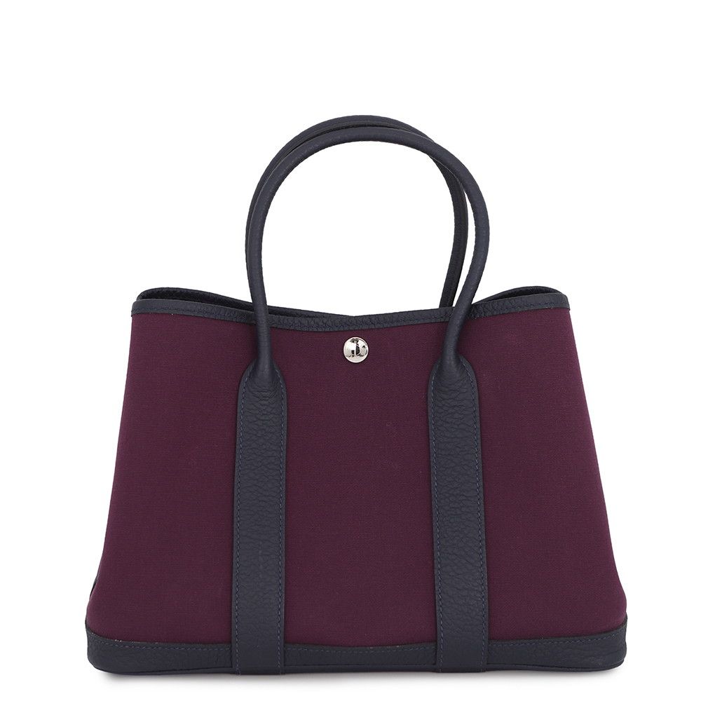 Hermes Tote Garden Party TPM Cassis Blue Nui Silver Toile Office Negonda