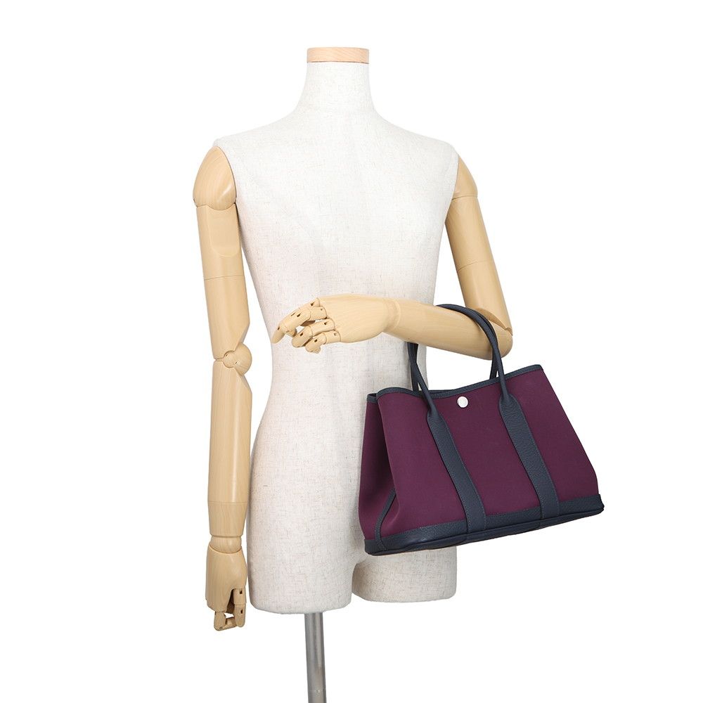 Hermes Tote Garden Party TPM Cassis Blue Nui Silver Toile Office Negonda — view 4