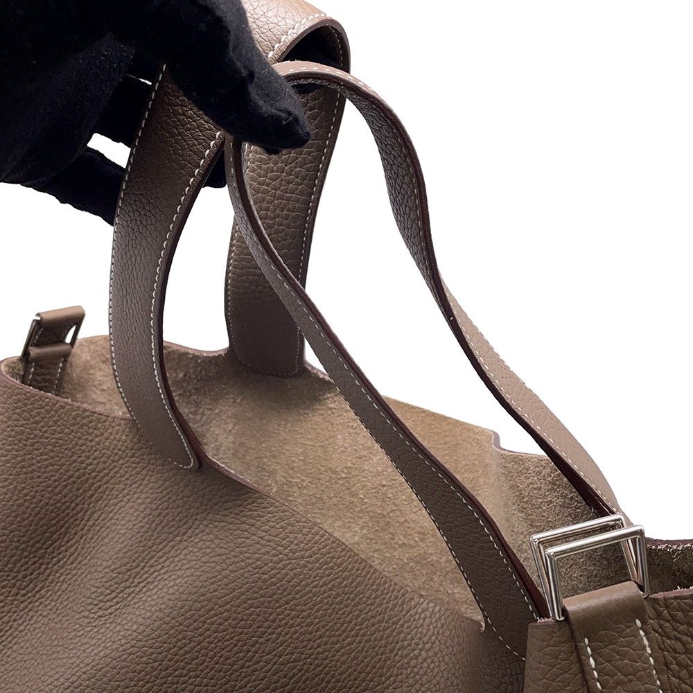 Hermes Handbag Picotin Lock GM Etoupe Silver Taurillon Clemence — view 9