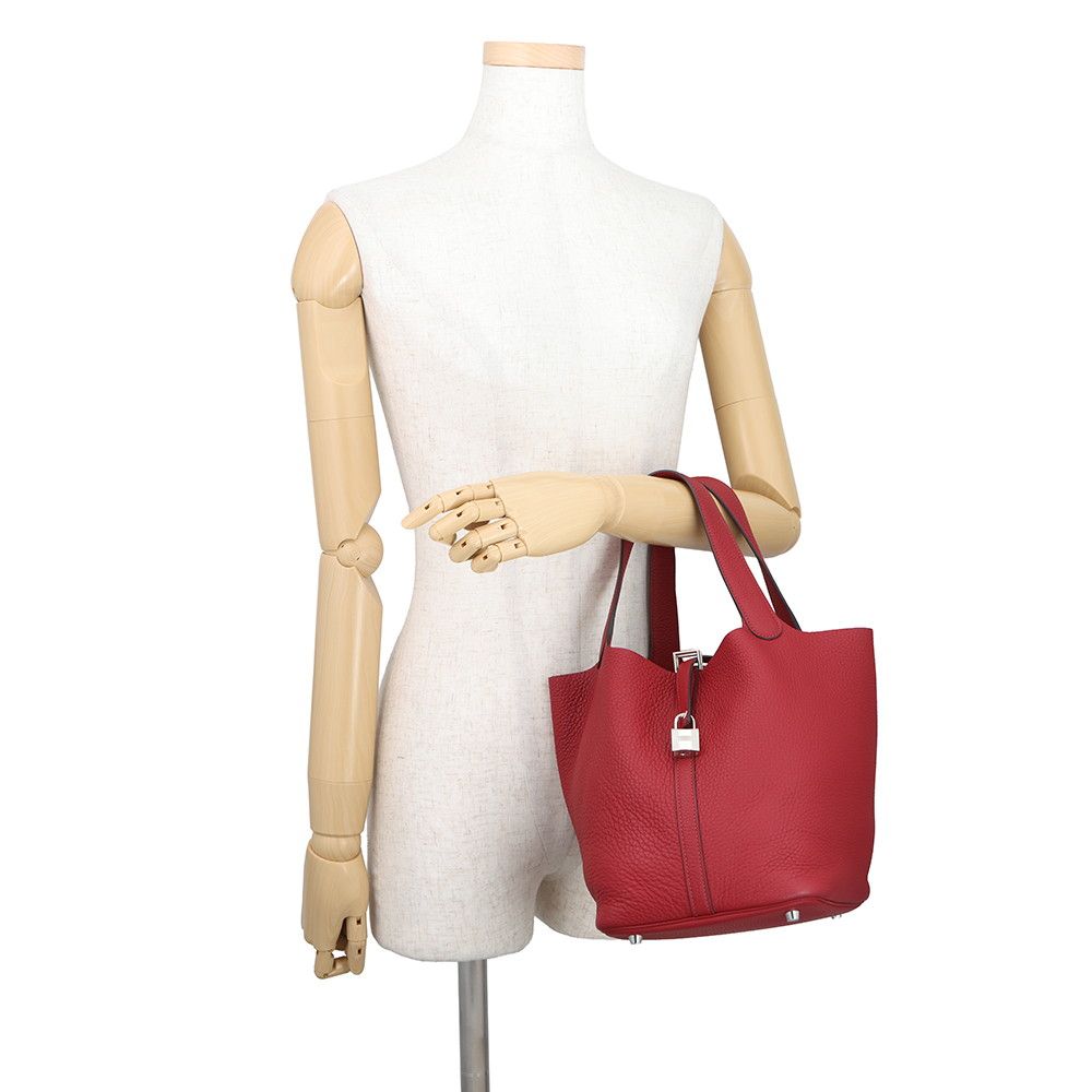 Hermes Handbag Picotin Lock MM Rouge Casac Silver Taurillon Clemence — view 4