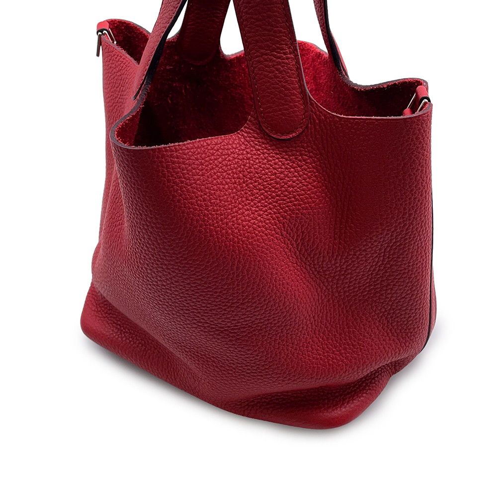 Hermes Handbag Picotin Lock MM Rouge Casac Silver Taurillon Clemence — view 6
