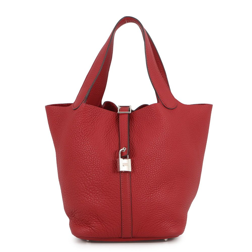 Hermes Handbag Picotin Lock MM Rouge Casac Silver Taurillon Clemence