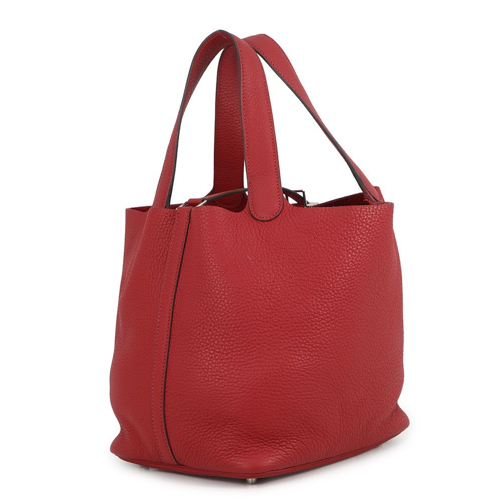 Hermes Handbag Picotin Lock MM Rouge Casac Silver Taurillon Clemence — view 2