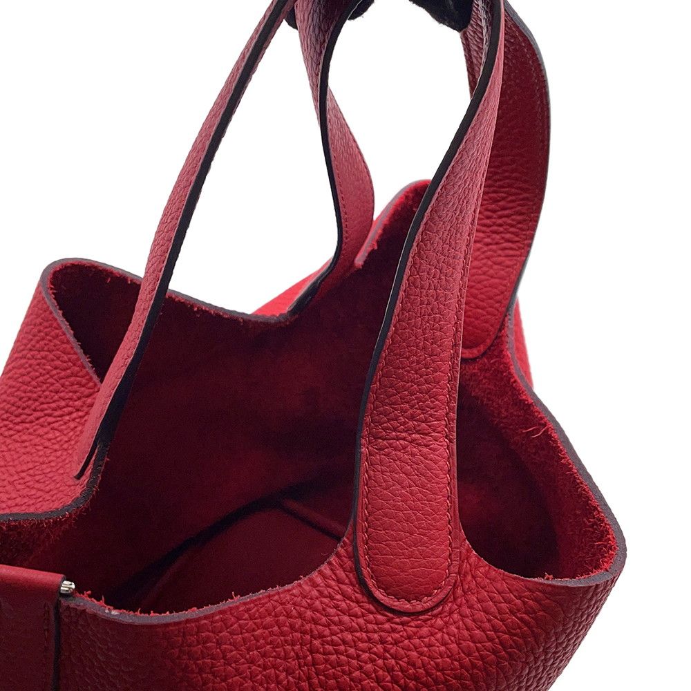 Hermes Handbag Picotin Lock MM Rouge Casac Silver Taurillon Clemence — view 8