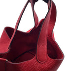 Hermes Handbag Picotin Lock MM Rouge Casac Silver Taurillon Clemence — view 8