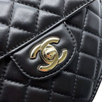 Chanel Chain Shoulder Bag Quilted CC Logo Lambskin Black — view 8