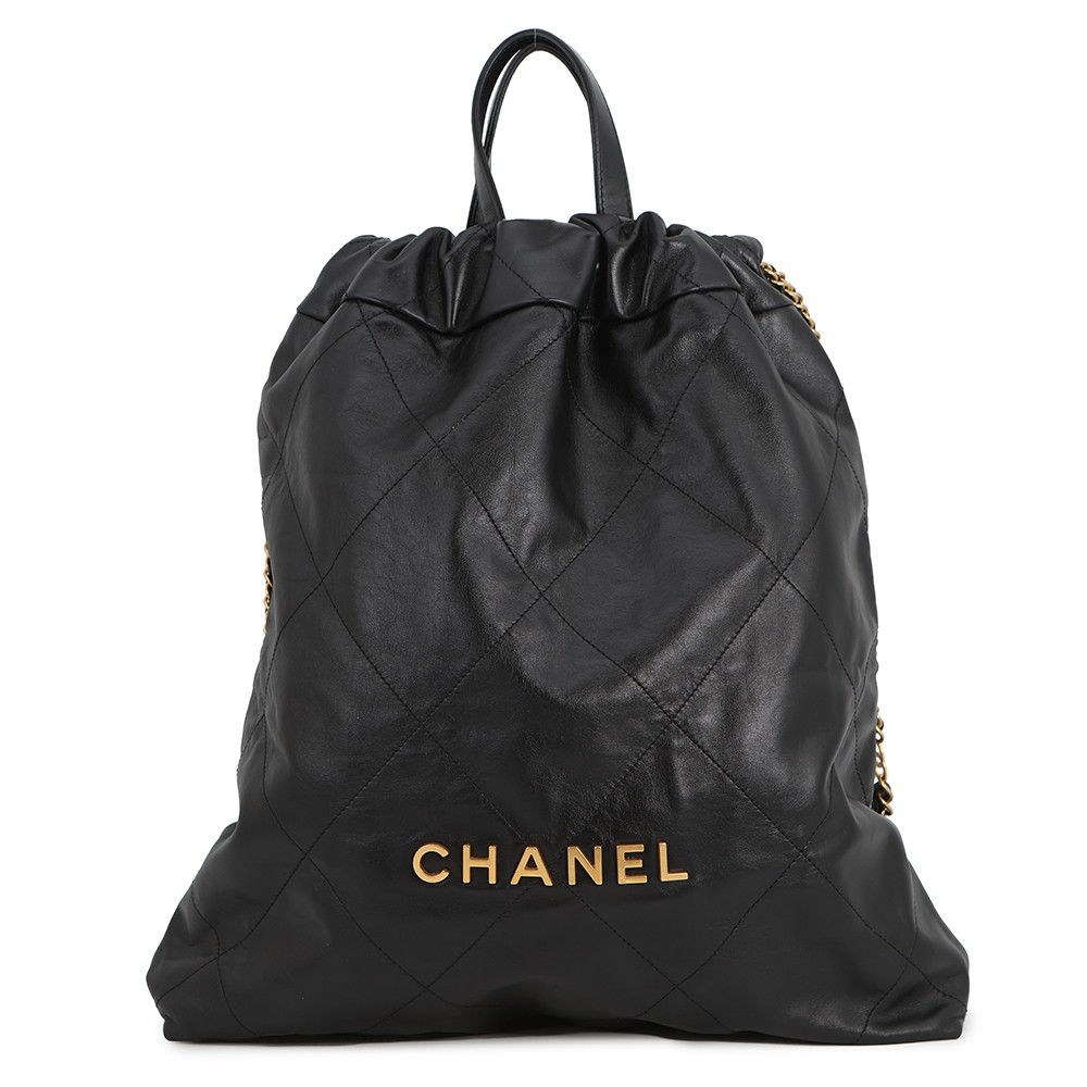 Chanel Backpack 22 Large Shiny Calf Leather Black