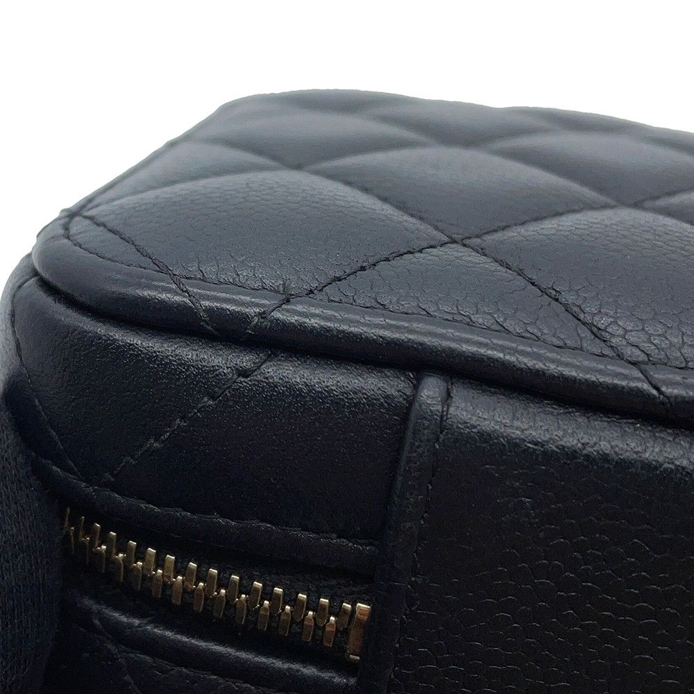 Chanel Chain Shoulder Bag Quilted CC Logo Top Handle Caviar Leather Black — view 8