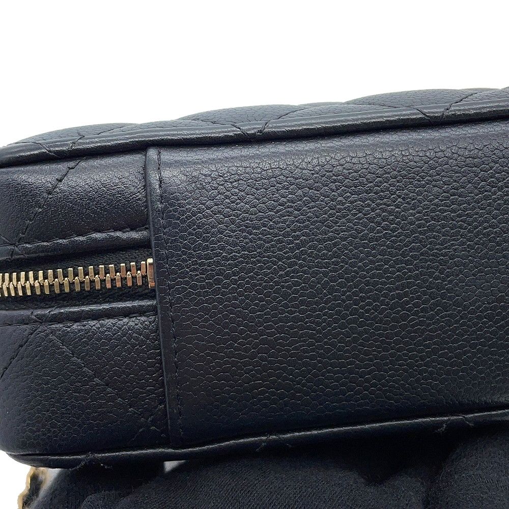 Chanel Chain Shoulder Bag Quilted CC Logo Top Handle Caviar Leather Black — view 7