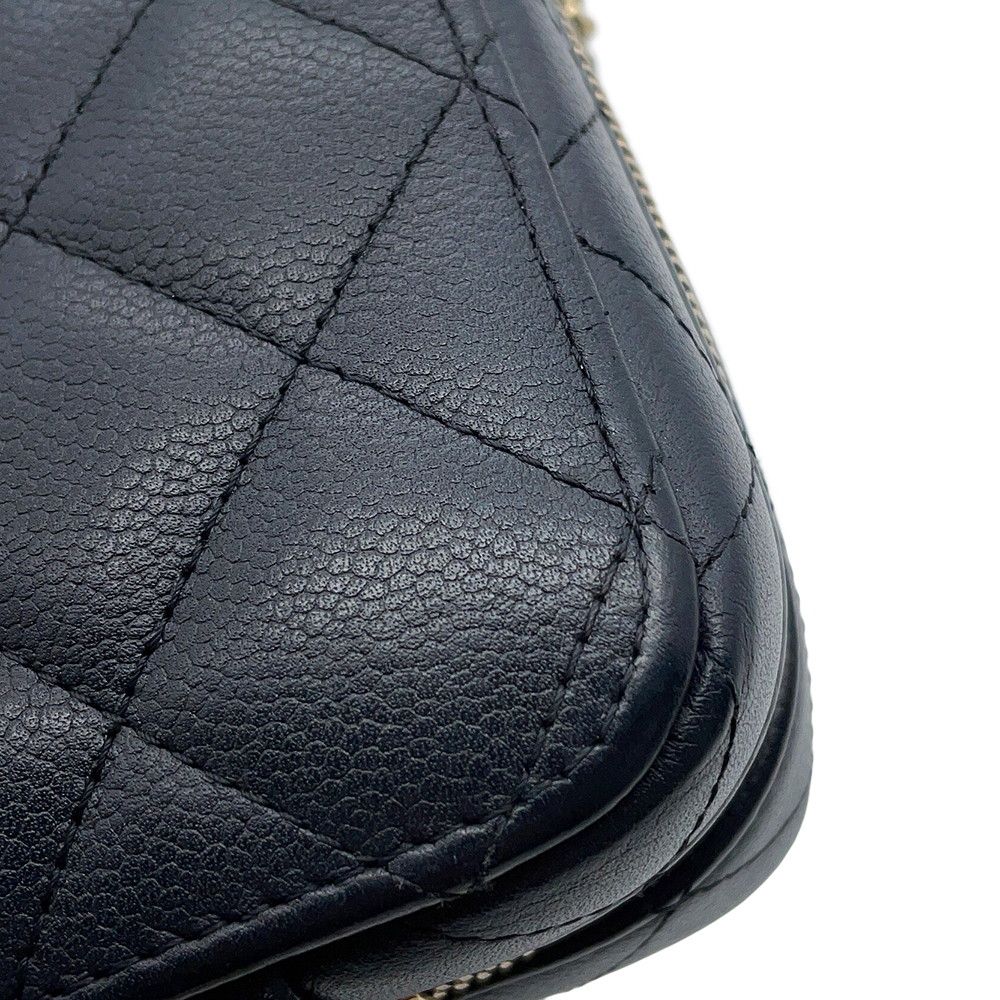 Chanel Chain Shoulder Bag Quilted CC Logo Top Handle Caviar Leather Black — view 6